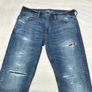 Old Navy Blue Slim Straight Jeans with Distressed Details 32x32